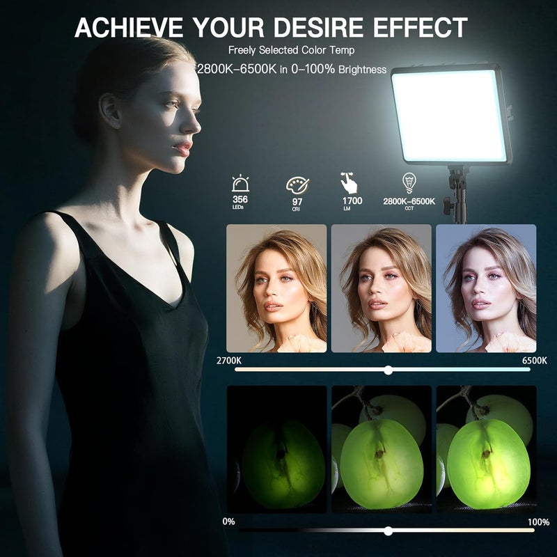 NiceVeedi 1-Pack LED Video Light Kit, Photography Lighting Kit, 2800-6500K Dimmable Studio Light with Tripod Stand & Phone Holder, 73" Stream Light for Video Recording, Game Streaming, YouTube - Image 3